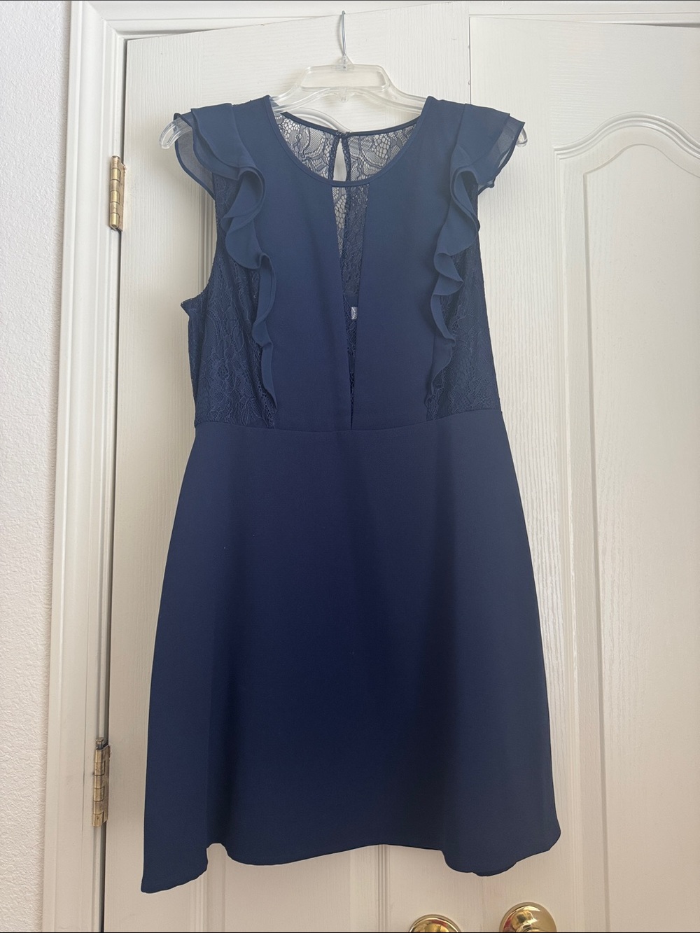 BCBGeneration Navy Lace Ruffle Mini Dress